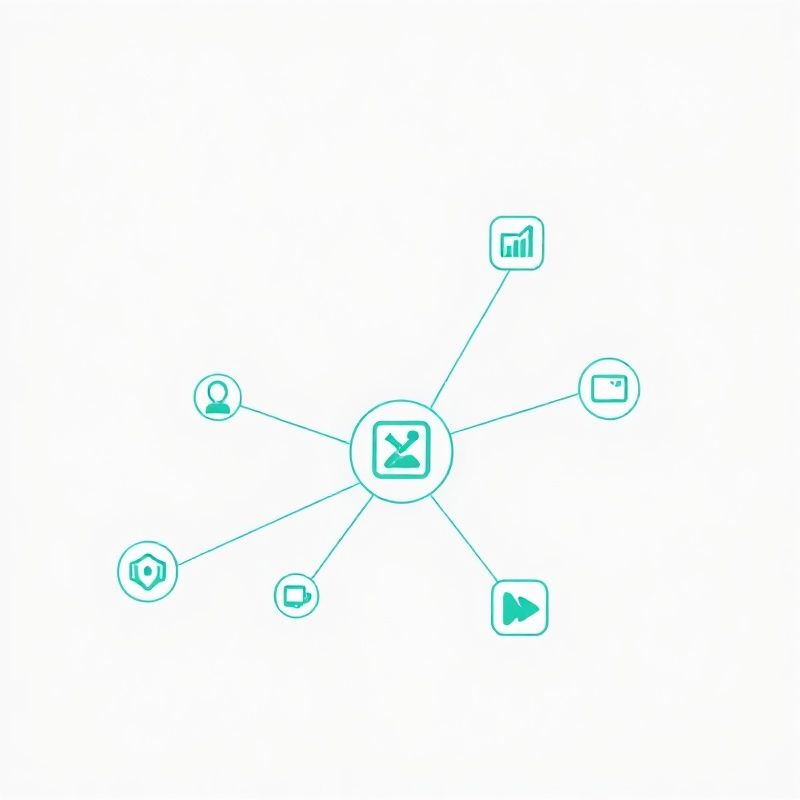 Abstract illustration of app integration icons connected by teal lines